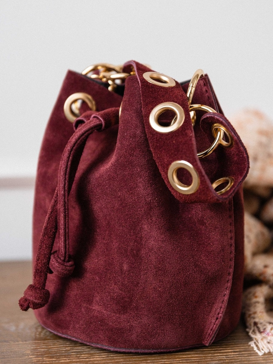 BOHO-CHIC SUEDE DRAWSTRING HOBO BAG