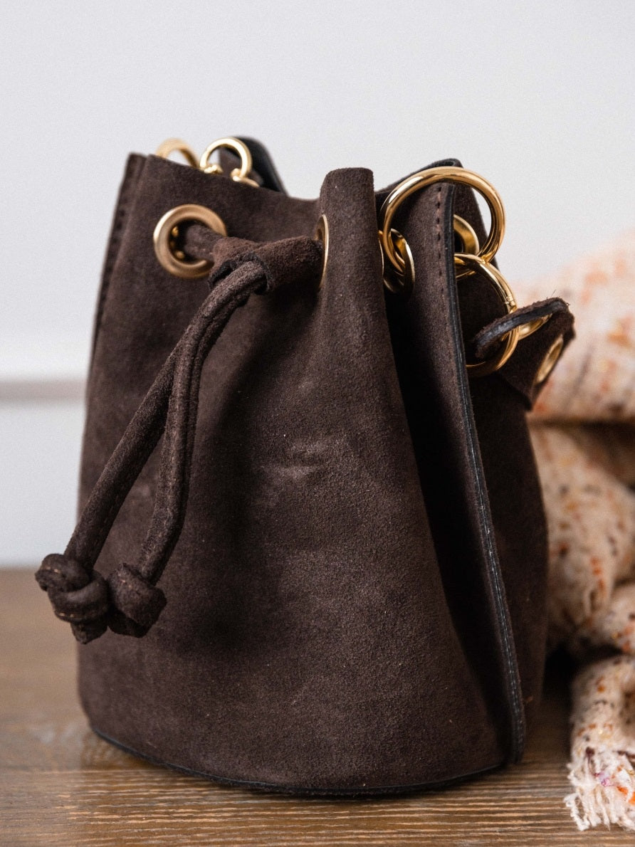 BOHO-CHIC SUEDE DRAWSTRING HOBO BAG