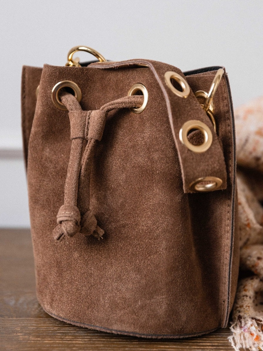 BOHO-CHIC SUEDE DRAWSTRING HOBO BAG